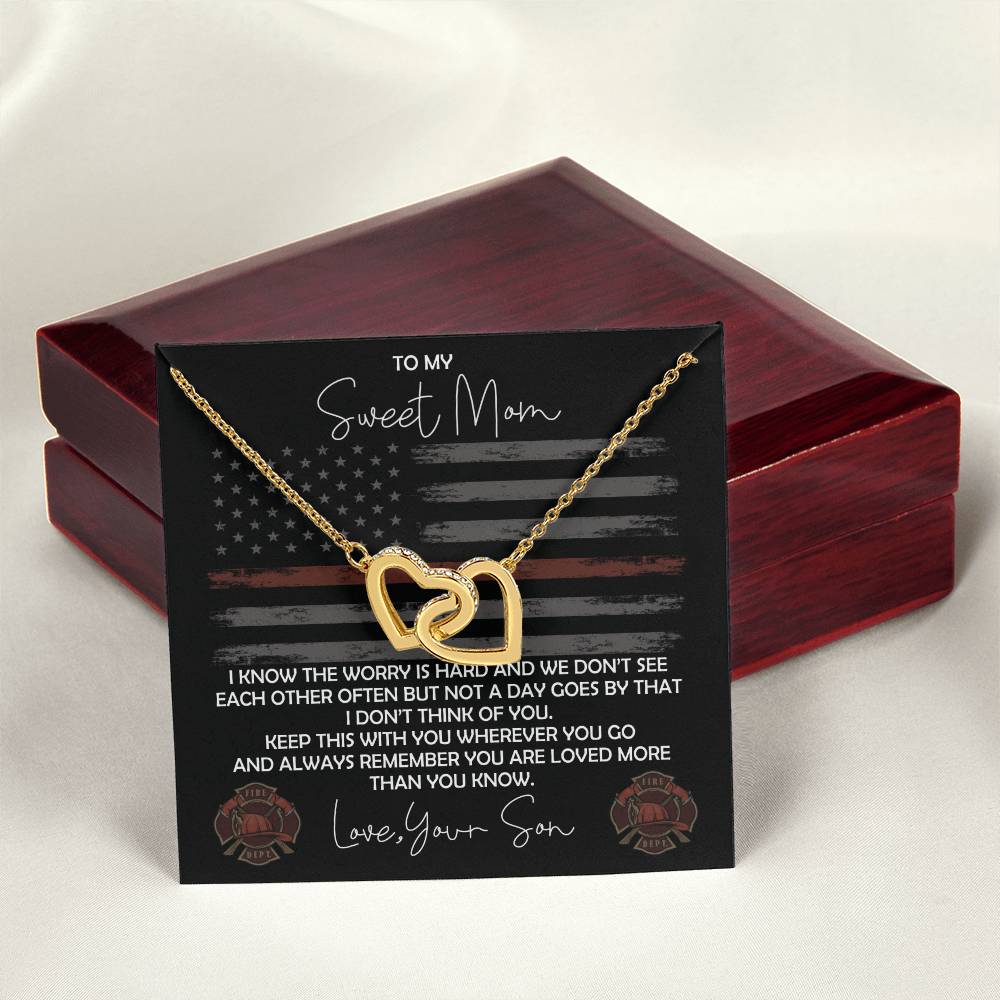 Firefighter Mom Necklace - Firefighter Mom Mother'S Day Gift From Son Interlocking Hearts Necklace