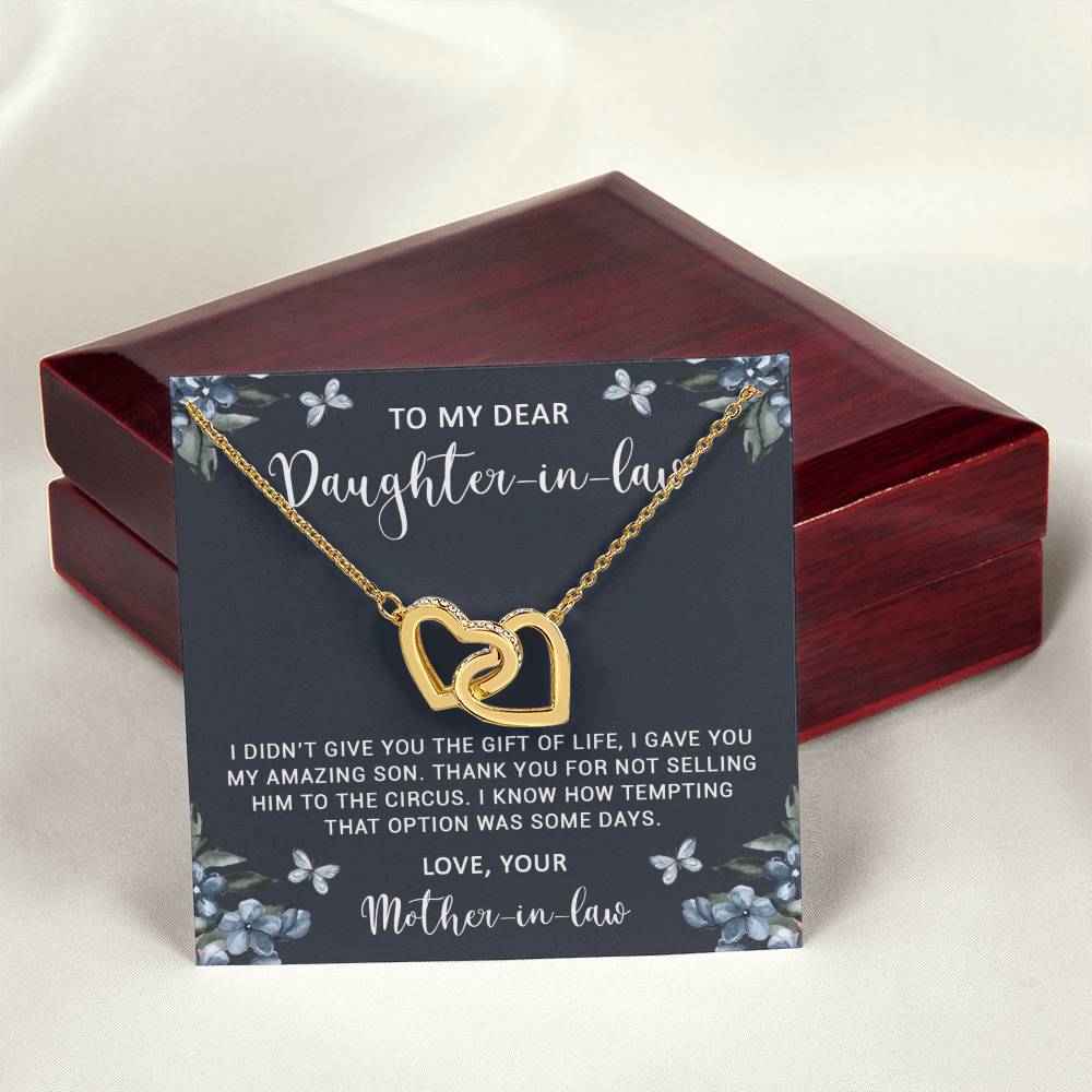 Daughter In Law Funny Gift Necklace From Mother In Law Interlocking Hearts Necklace