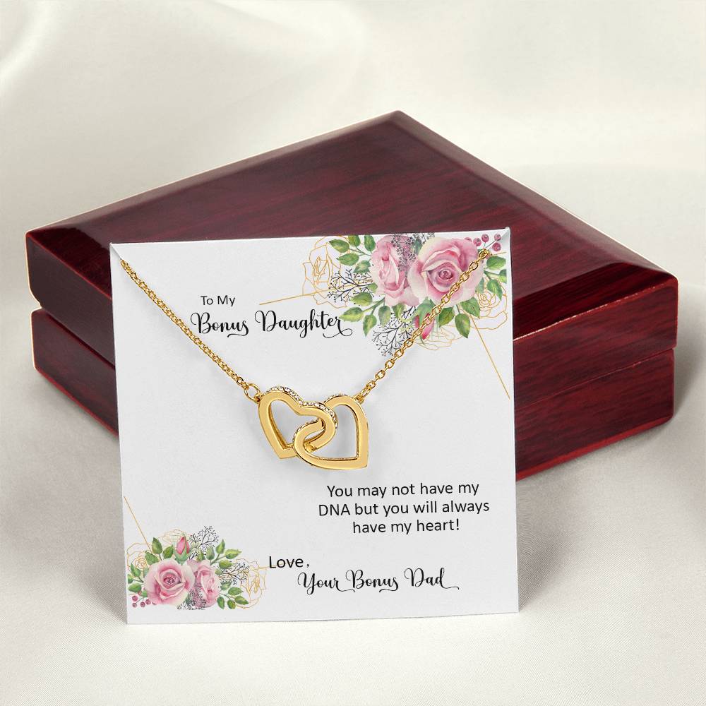 Bonus Daughter From Bonus Dad No Dna But You Have My Heart Interlocking Hearts Necklace