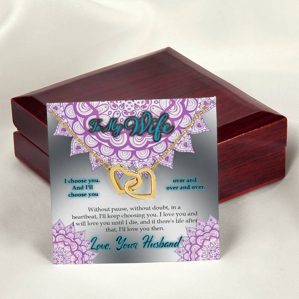 To My Wife I Choose You Two Hearts Embellished With Cubic Zirconia Stones Interlocked Together Interlocking Hearts Necklace