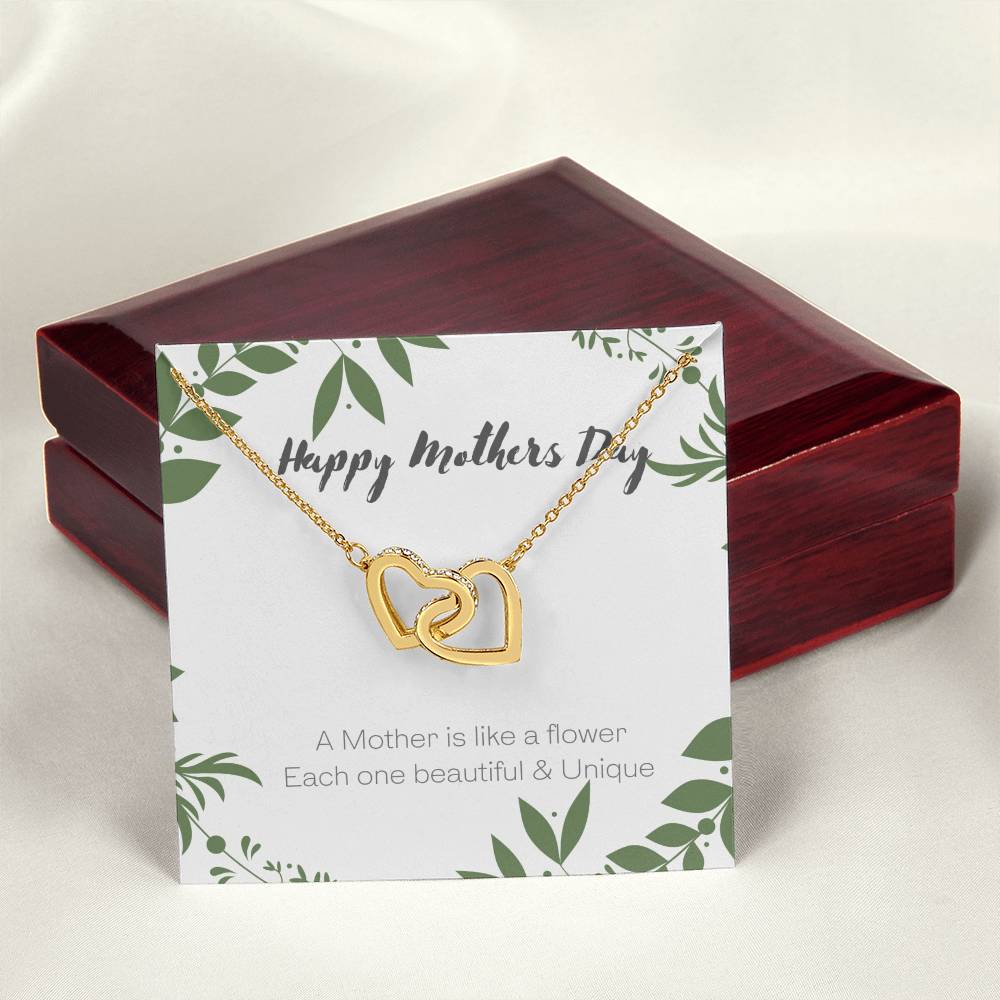 A Mother Is Like A Flower - Each One Beautiful & Unique Interlocked Hearts Mothers Day Gift Interlocking Hearts Necklace