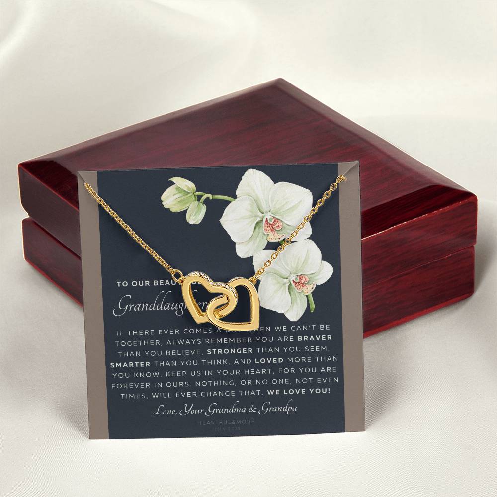 Gift For Granddaughter From Grandma & Grandpa To Our Granddaughter Live Your Dreams Birthday Graduation Christmas Interlocking Hearts Necklace