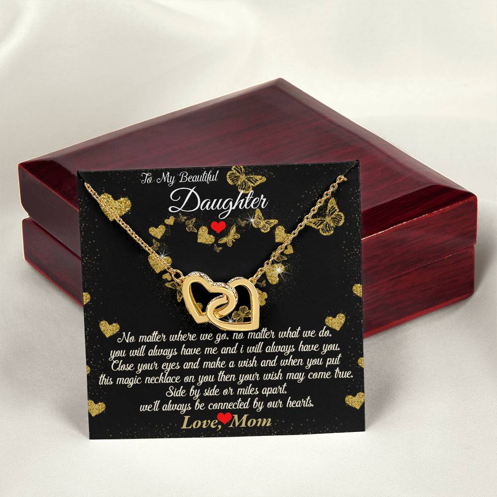 Connected By Our Hearts - To My Daughter Joined Hearts Necklace Interlocking Hearts Necklace