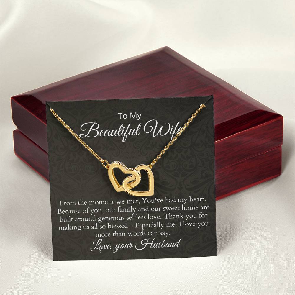 Anniversary Birthday Gift For Wife - Necklace & Message Card Interlocking Hearts Necklace
