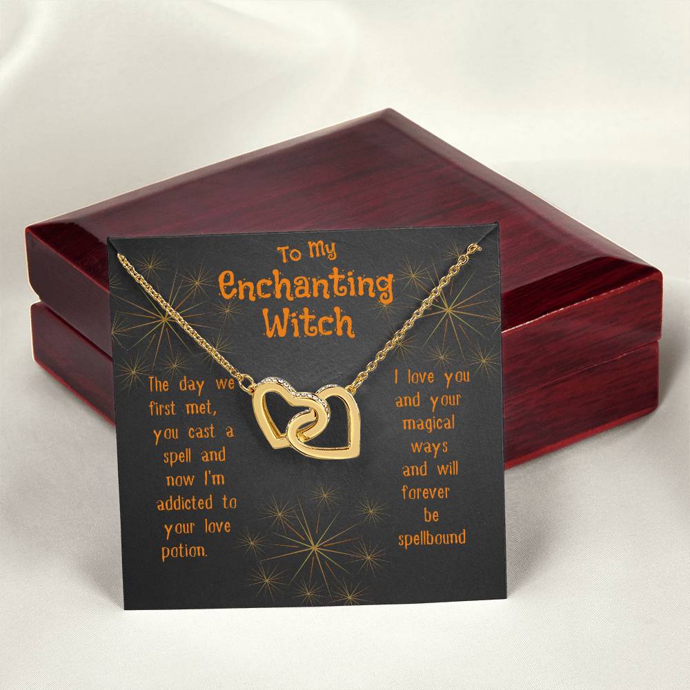 Enchanting Witch Interlocking Hearts Necklace Halloween Gift