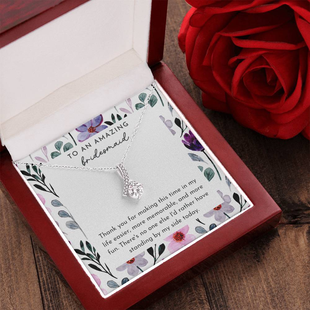 Bridesmaid Ribbon Drop Necklace Purple Floral Border Thank You Gift Wedding Alluring Beauty Necklace