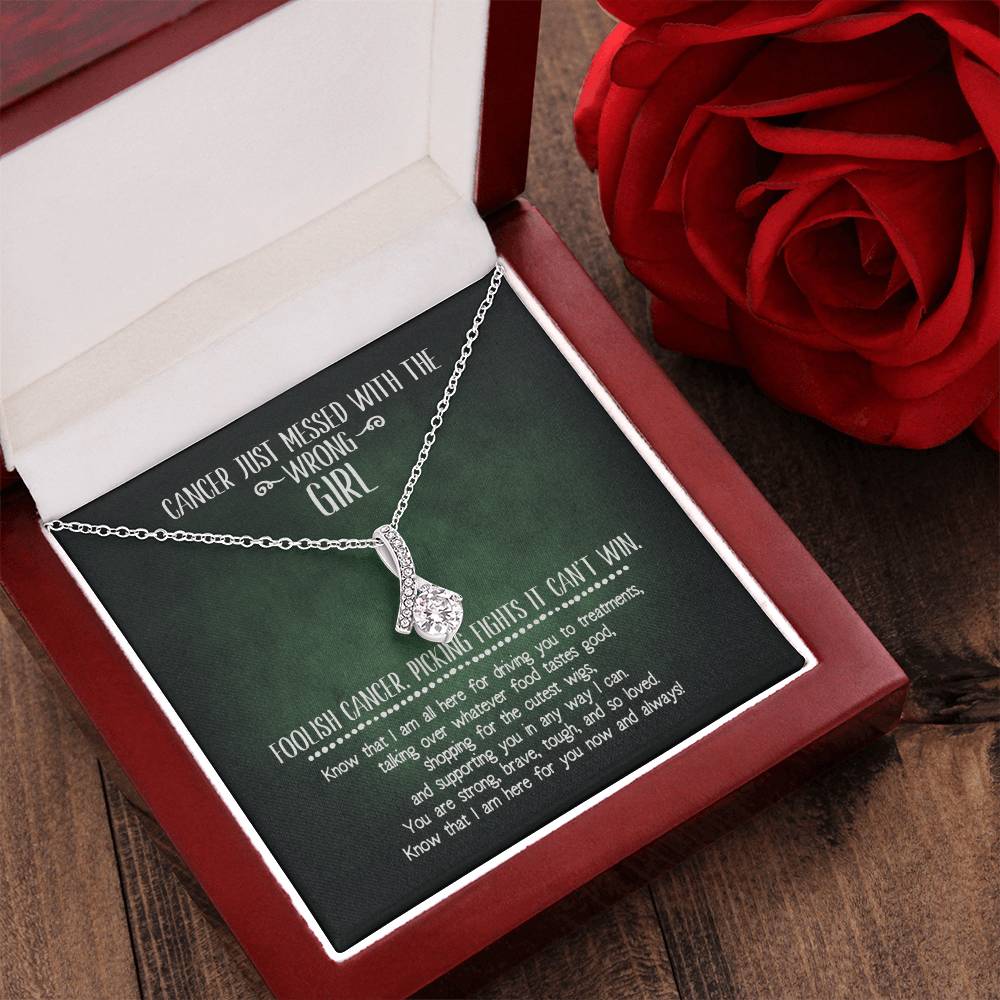 Cancer Messed With The Wrong Girl Ribbon Necklace Alluring Beauty Necklace