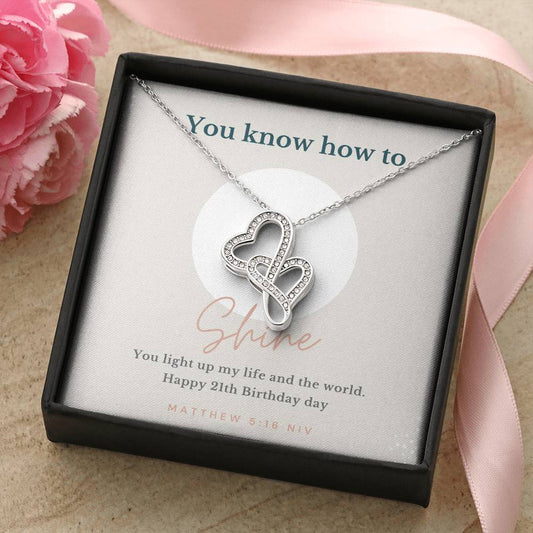 21Th Birthday Girl Double Hearts Necklace