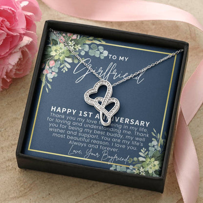 1St Anniversary Gift For Girlfriend Personalized Anniversary Gift One Year Anniversary Gifts 1 Year Anniversary Gift F 2 Double Hearts Necklace