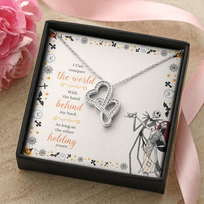 Best Romantic Holiday Gift For Her  I Can Conquer The World With One Hand As Long As You Double Hearts Necklace