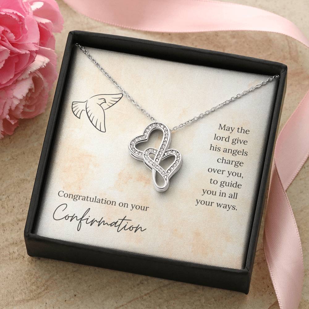Congratulation On Your Confirmation - May The Lord Give His Angels Charge Over You To Guide You In All Your Ways - Nec Double Hearts Necklace