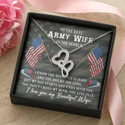 To The Best Army Wife In The World Necklace Gift Anniversary Gift Gifts For Her Christmas Gift  Double Hearts Necklace