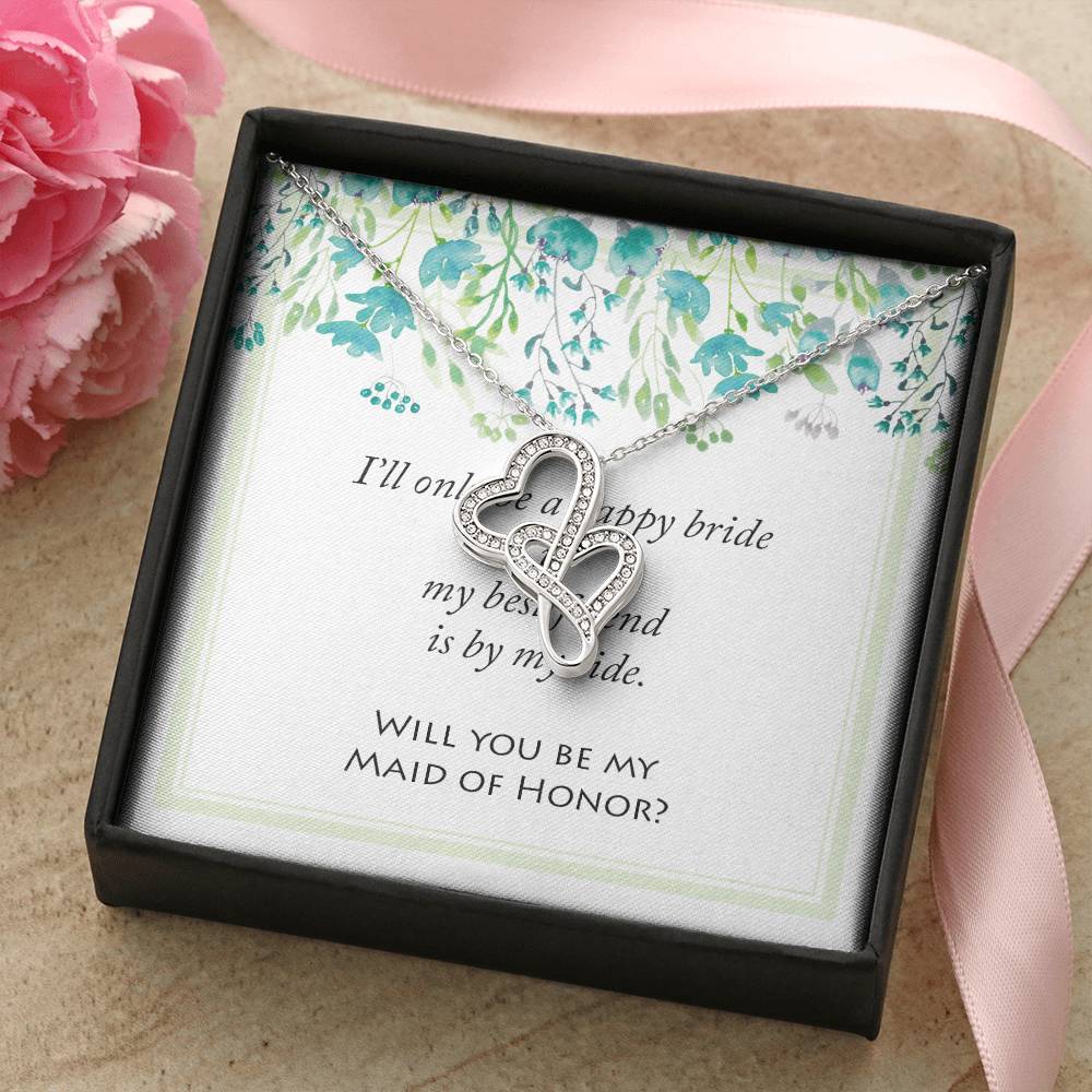 Will You Be My Maid Of Honor Bridal Wedding Jewelry Double Hearts Necklace