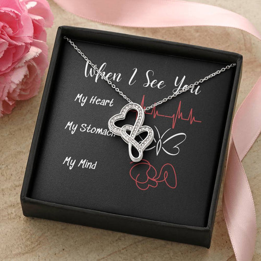 When I See You - Engagement Gift Anniversary Gift Gift For Her Double Hearts Necklace