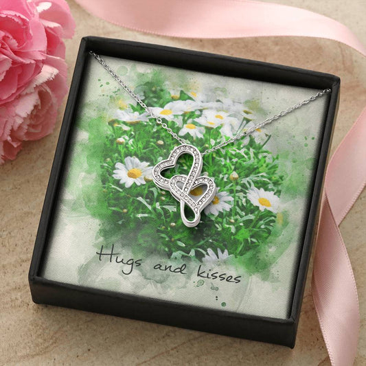 Double Heart Necklace– Daisy Message Card Double Hearts Necklace