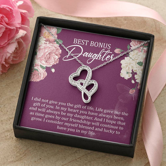 Best Bonus Daughter Forever Love Necklace Birthday Gift - To Daughter From Mom Double Heart Necklace Gift Mom And Daug Double Hearts Necklace
