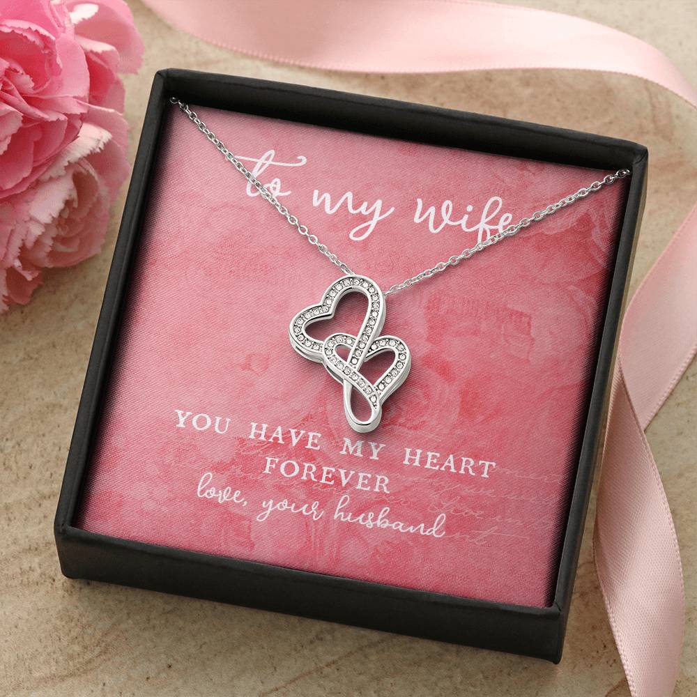 To Wife From Husband  Valentine's Day Anniversary Romantic Gift For Her Double Hearts Necklace