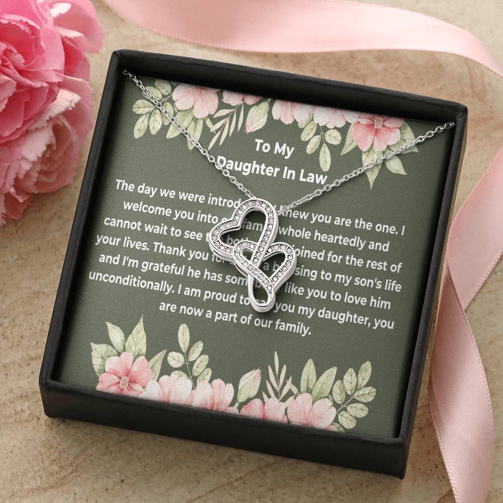 Daughter In Law Gift Necklace Wedding Gift Jewelry Gift From Mother In Law Gift For Bride From Mother In Law Double Hearts Necklace