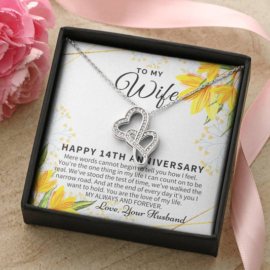 14 Year Wedding Anniversary Gift For Wife 14Th Anniversary Gift For Her 14 Year Anniversary Gift Ideas 14Th Anniversar Double Hearts Necklace