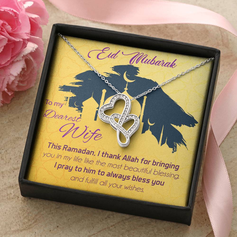 Best Eid Gift You Can Give Your Wife - Eid Gift For Wife Necklace - Islamic Jewelry Ramadan Eid Gift Celestial Jewelry Double Hearts Necklace