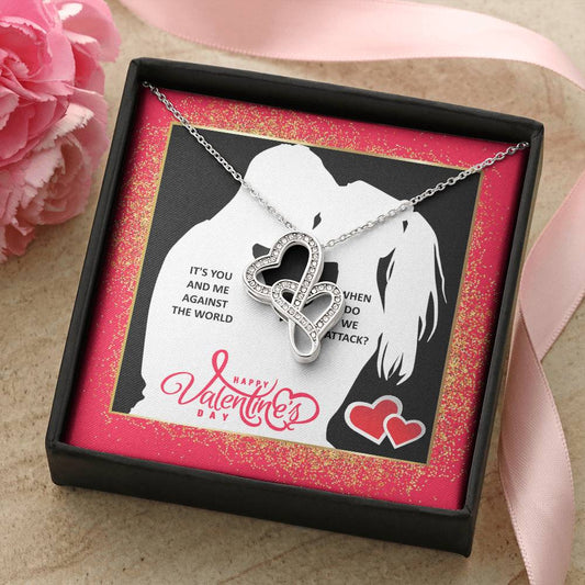 You And Me Against The World  Double Hearts Necklace
