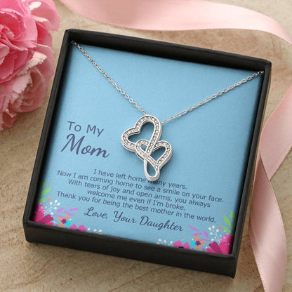 Double Heart Necklace With Coming Home To Meet Mother Card Double Hearts Necklace