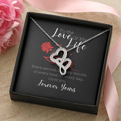 To The Love Of My Life With Rose And Two Hearts - Birthday Gift Anniversary Gift Wedding Gift Engagement Present Gift  Double Hearts Necklace