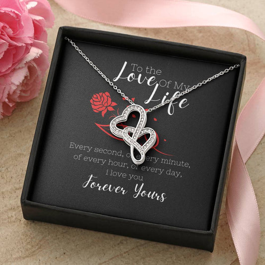 To The Love Of My Life With Rose And Two Hearts - Birthday Gift Anniversary Gift Wedding Gift Engagement Present Gift  Double Hearts Necklace