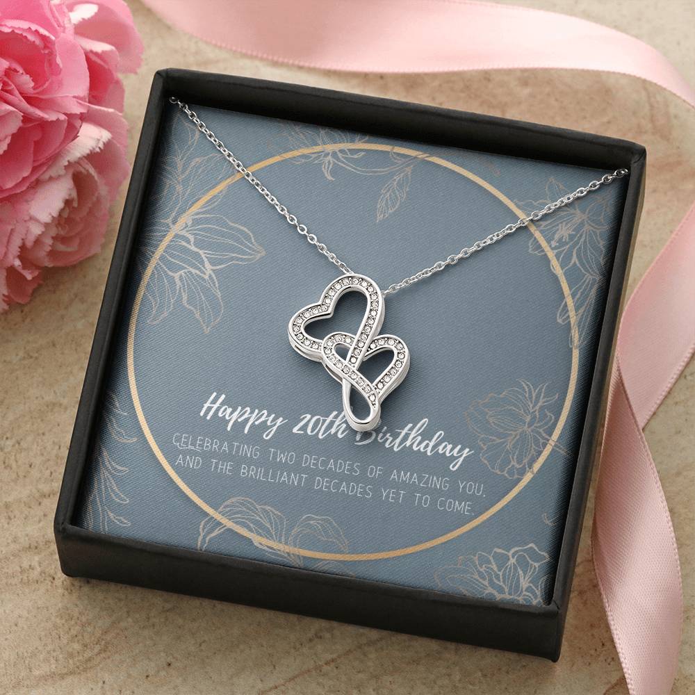 20Th Birthday Gifts For Women  Necklace For Her  2 Decade Jewelry  20 Years Old  20Th Birthday Gift Necklace  Jewelry  Double Hearts Necklace