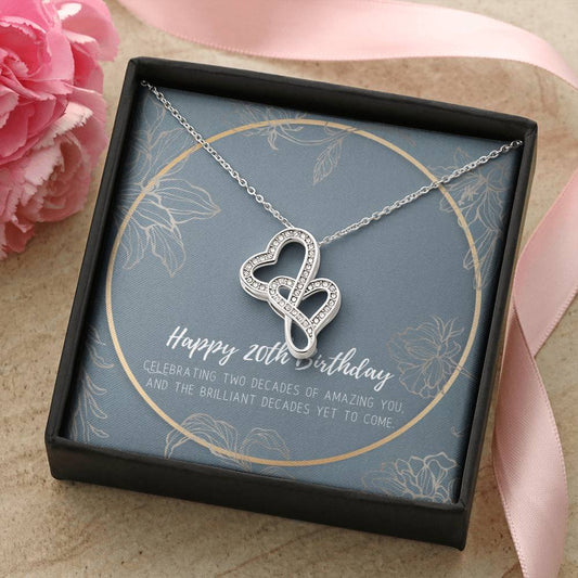 20Th Birthday Gifts For Women  Necklace For Her  2 Decade Jewelry  20 Years Old  20Th Birthday Gift Necklace  Jewelry  Double Hearts Necklace