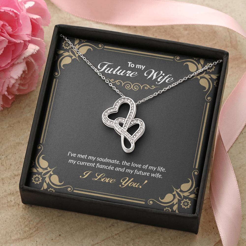 Fiancee Future Wife Heart Necklace Jewelry Message Card Box For Her Birthday Mother's Day Anniversary Engaged Couple F Double Hearts Necklace