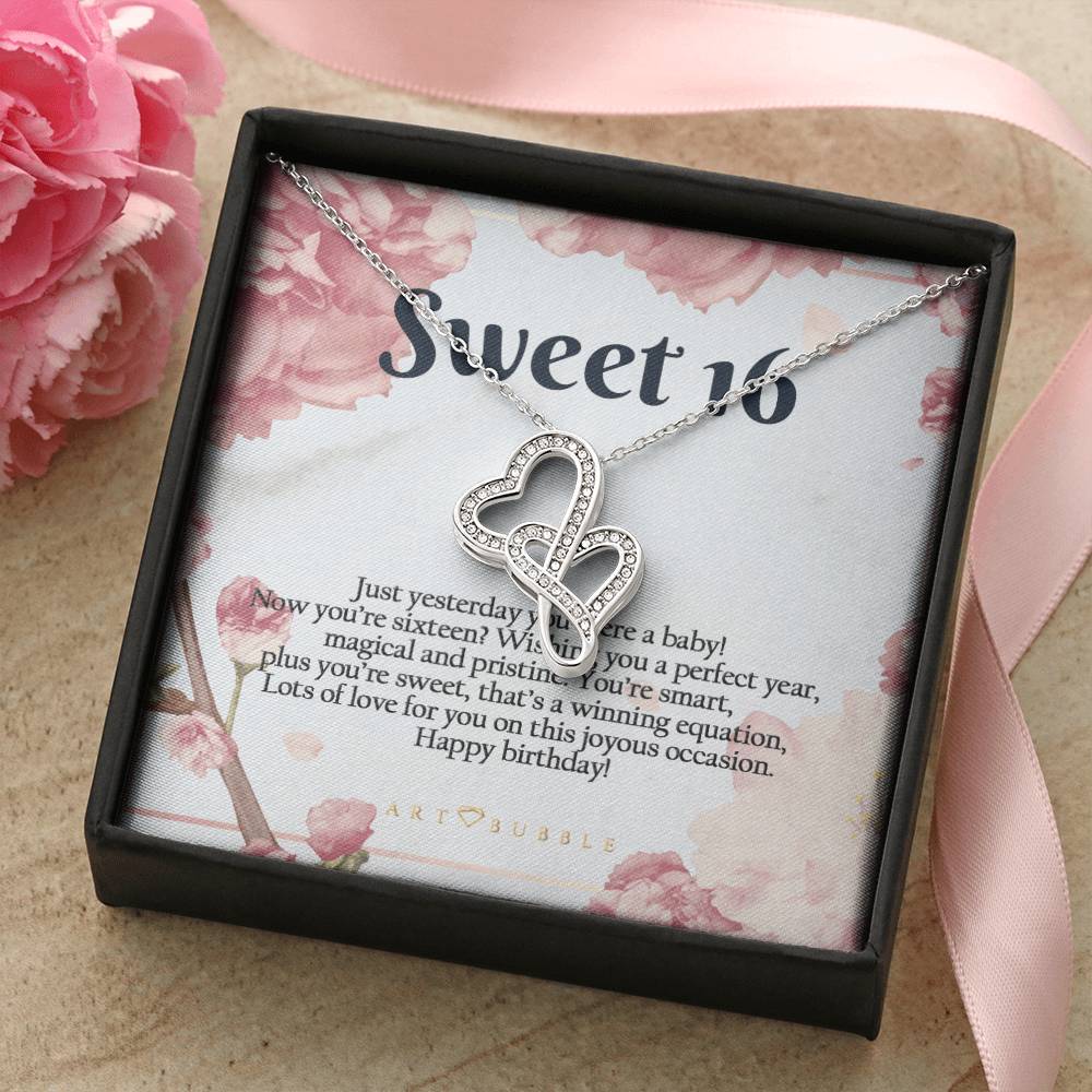 Birthday Gift Sweet 16 Hearts Necklace Double Hearts Necklace