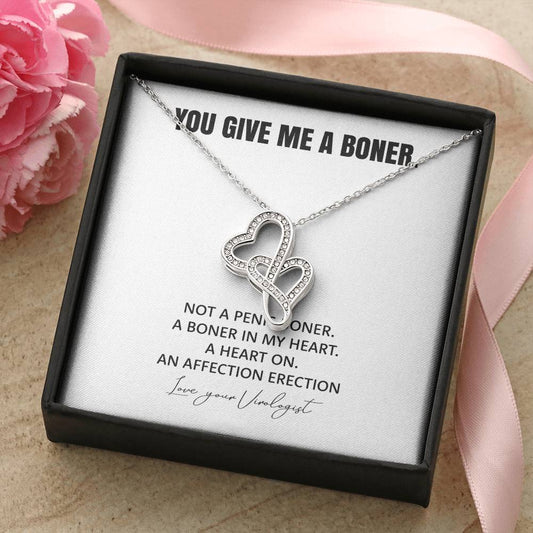 You Give Me A Heart Boner An Affection Erection  Funny & Sarcastic Love For Her Mature Best Fu 5 Double Hearts Necklace