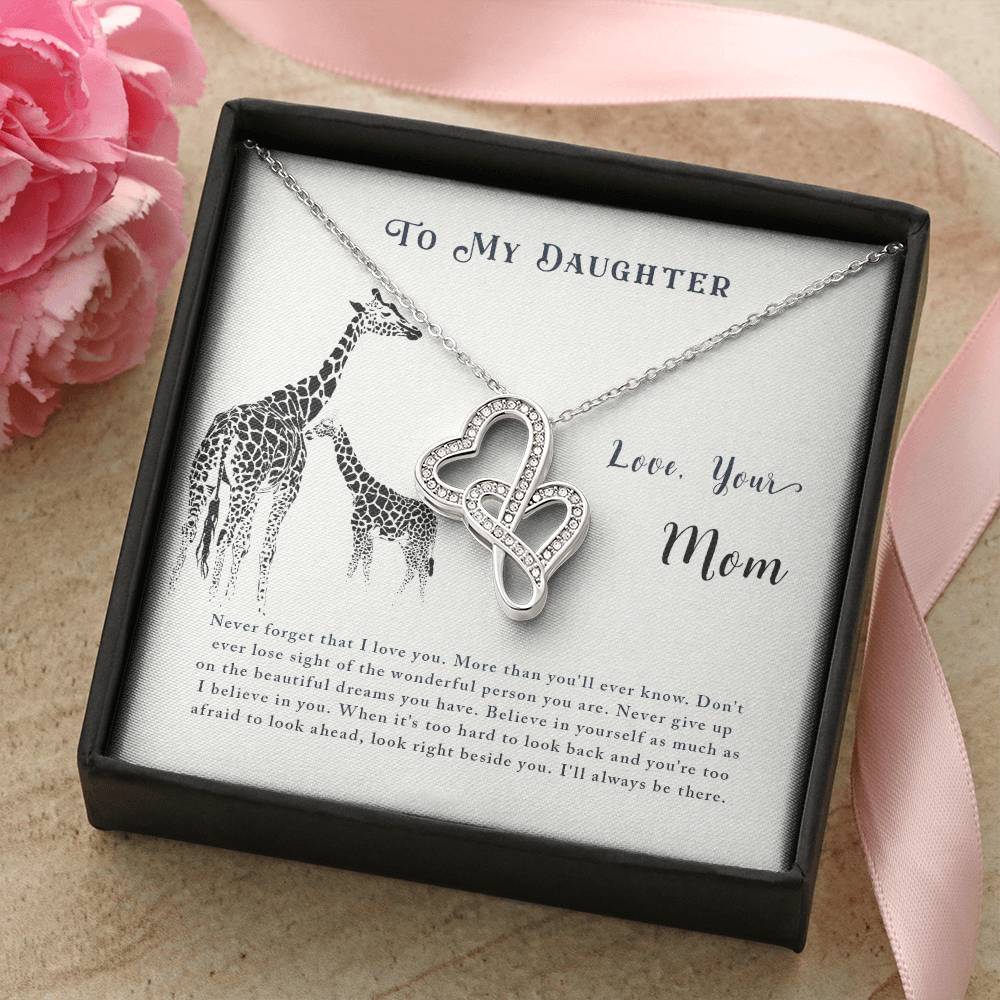 Gift For Daughter From Mom - Daughter Mother Necklace - Giraffe Necklace - Mother And Daughter - Mom Gifts From Daught 2 Double Hearts Necklace