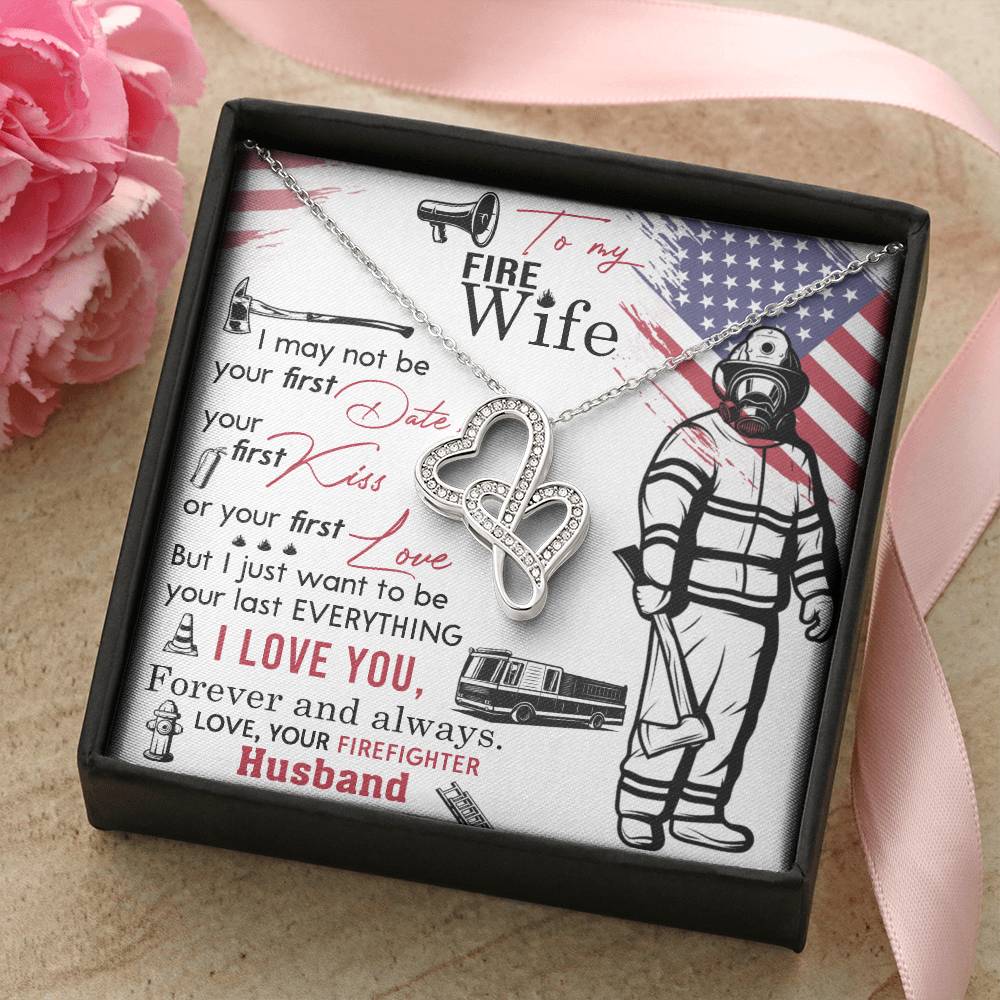 Double Heart Love Necklace - Best Necklace For Firefighter Wife Double Hearts Necklace