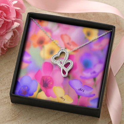 Cheerful Double Hearts Entwined Cz Necklace With Pretty Bright Flowers Photo For Her Perfect Gift To Send Double Hearts Necklace