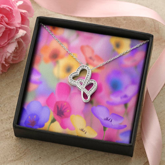 Cheerful Double Hearts Entwined Cz Necklace With Pretty Bright Flowers Photo For Her Perfect Gift To Send Double Hearts Necklace