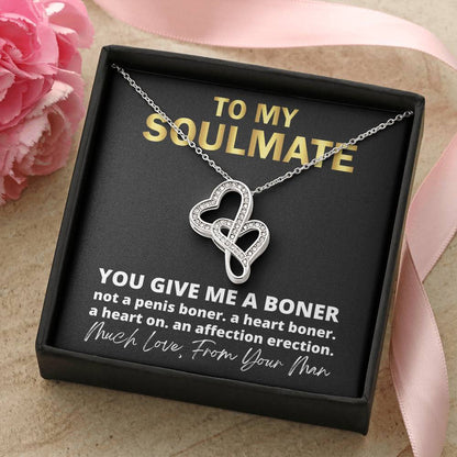 You Give Me A Heart Boner An Affection Erection Pendant Necklace Funny & Sarcastic Love For Her Mature Gift - Gorgeous Double Hearts Necklace