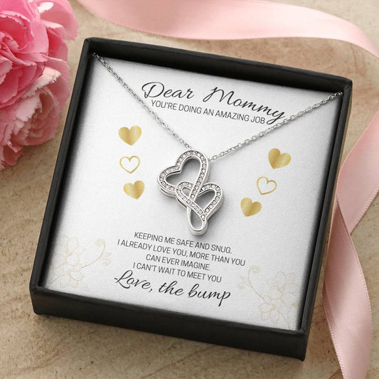 Dear Mommy - Love The Bump White Double Hearts Necklace