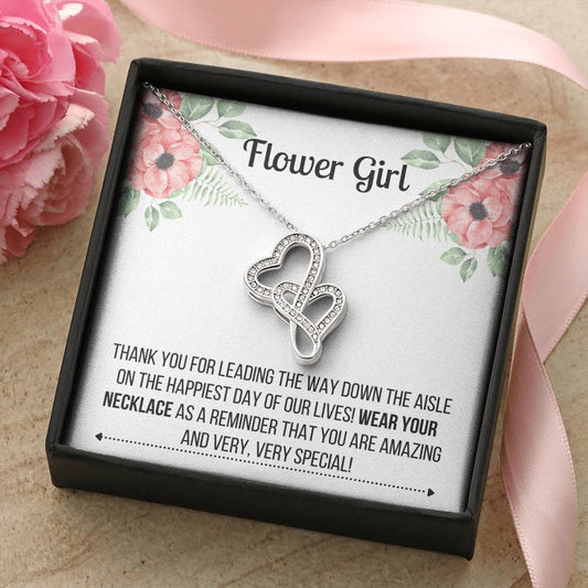 Flower Girl Necklace - Bridesmaid Necklace Double Hearts Necklace