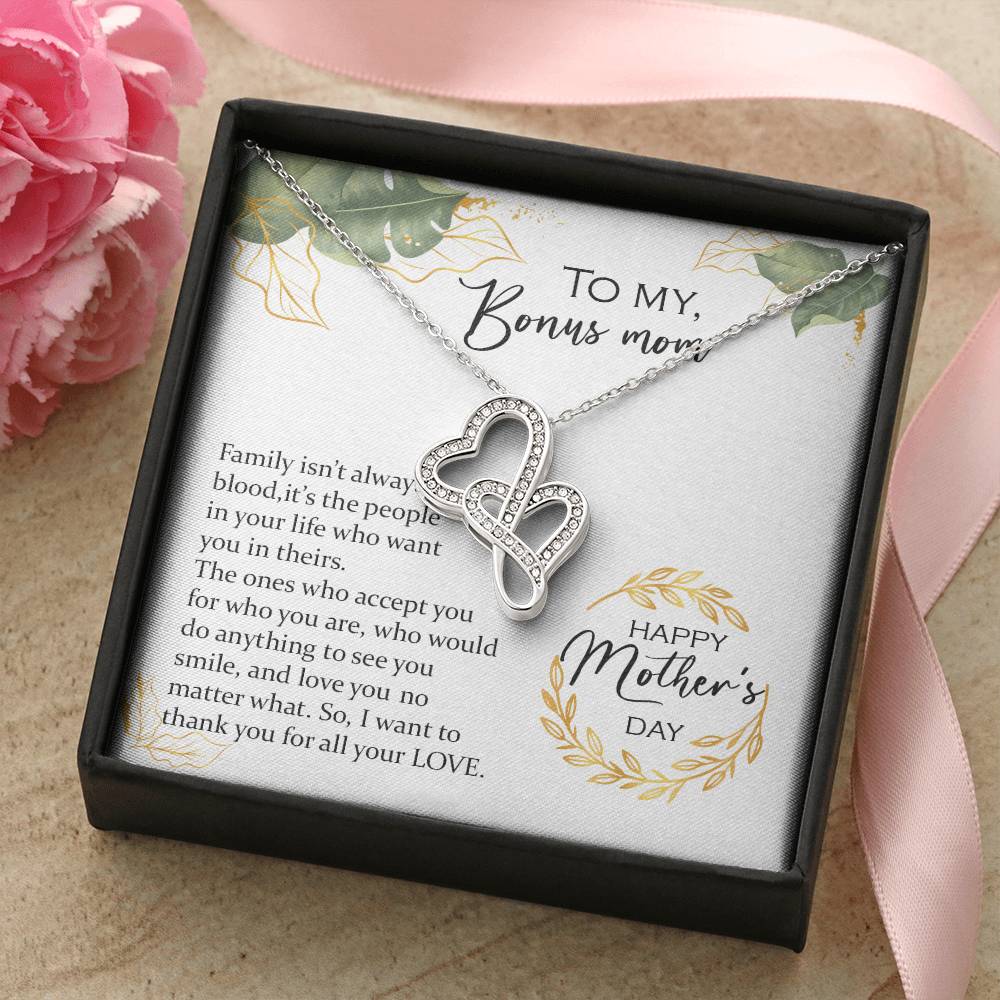 For Your Bonus Mom Double Hearts Necklace