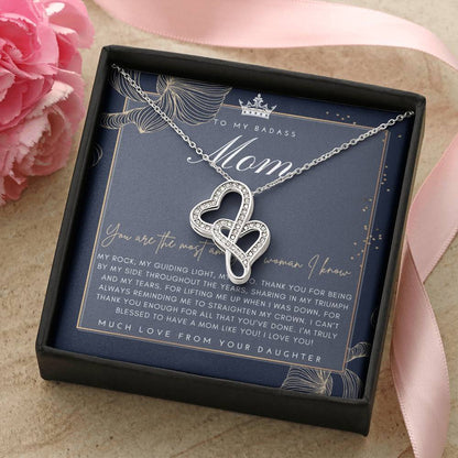 Badass Mom Gift  To My Badass Mom Necklace  Mother’S Day Gift  Daughter To Mom Gift  Gift From Daughter To Mom On Wedd 1 Double Hearts Necklace