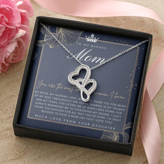 Badass Mom Gift  To My Badass Mom Necklace  Mother’S Day Gift  Daughter To Mom Gift  Gift From Daughter To Mom On Wedd 1 Double Hearts Necklace