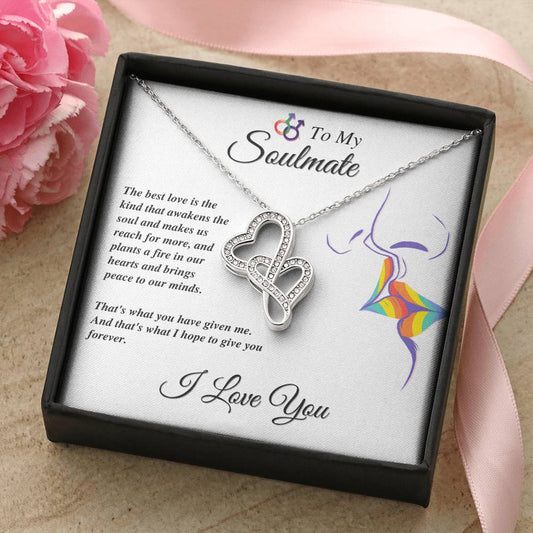 Double Hearts Pendant Gift - To My Soulmate - Love Is Love Double Hearts Necklace