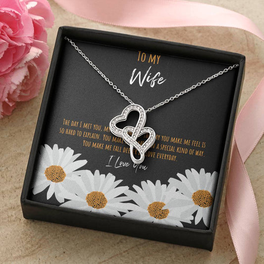 To My Wife The Day I Met You - Daisy Double Hearts Necklace