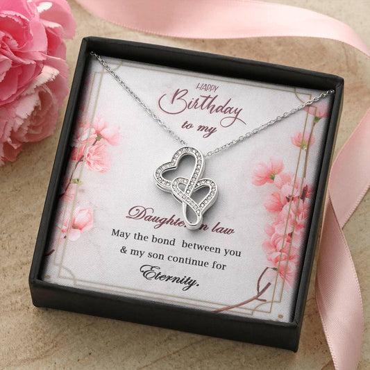 Birthday Gift For Daughter In Law- Double Heart Necklace With Message Card. Double Hearts Necklace