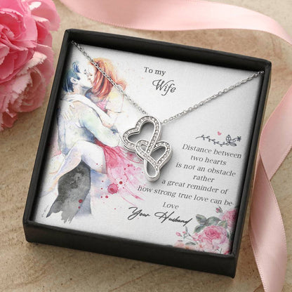 Elegant Necklace For Wife- Gift With Message Card For Wife Double Hearts Necklace