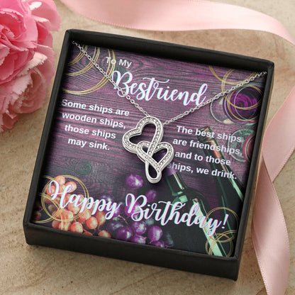 Gift For Bestfriend Wine Lover Loves Beer And Wine Party Girl Double Hearts Necklace