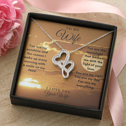 To My Wife- 'You Are My Everything' Your Wife Double Hearts Necklace