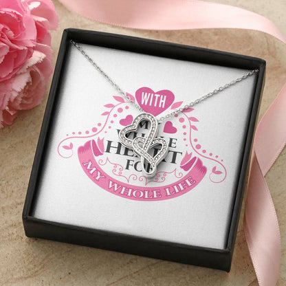 With My Whole Heart - Marriage Wife  Silver Or Gold Double Hearts Necklace
